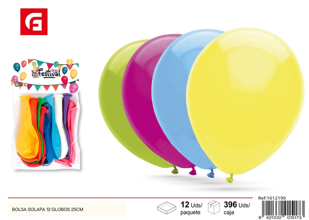 Bolsa de 12 globos 25cm - Globos de fiesta