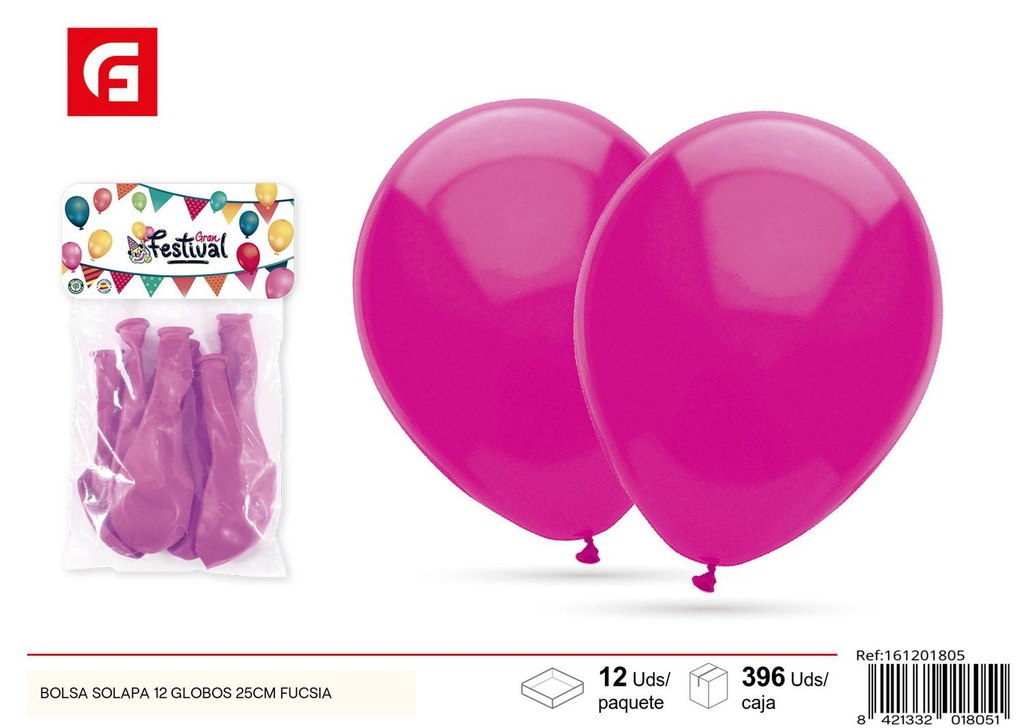 Bolsa de globos 12pcs 25cm color fucsia - Globos de fiesta