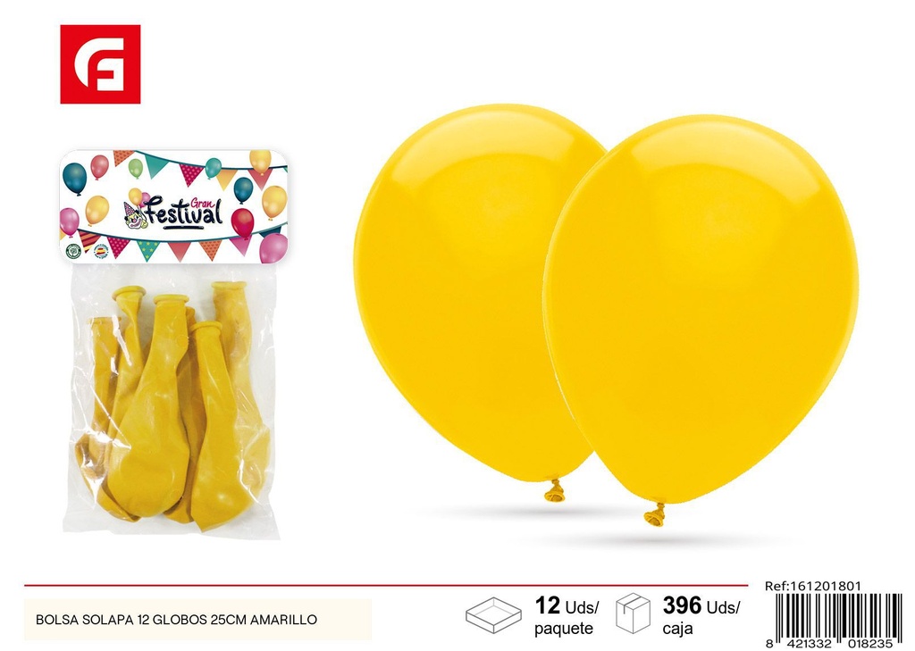Bolsa de 12 globos amarillos de 25 cm - Surtido de globos para fiestas