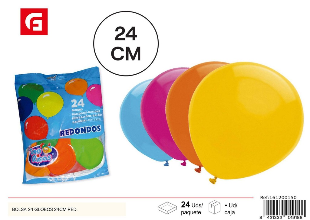 Bolsa con 24 globos de 24 cm - Artículos de fiesta