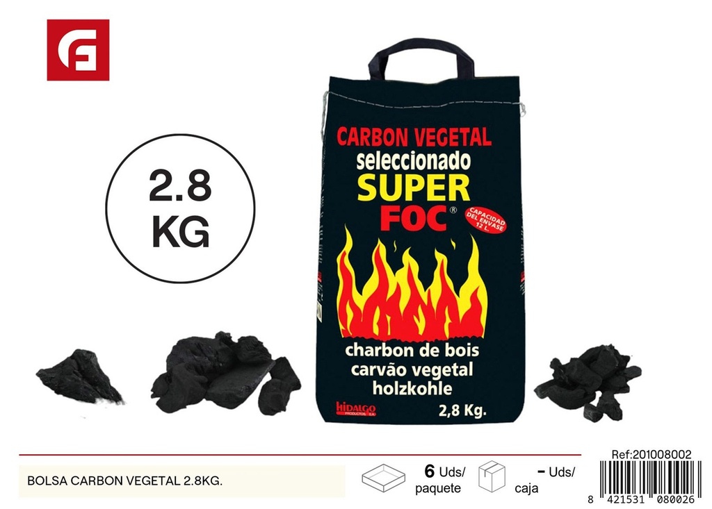Bolsa de carbón vegetal 2.8 kg - Carbones para BBQ