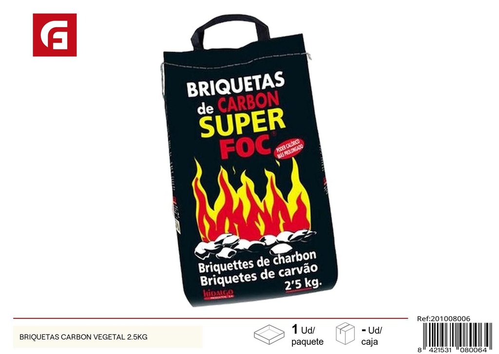 Briquetas de carbón vegetal 2.5kg - Productos para BBQ