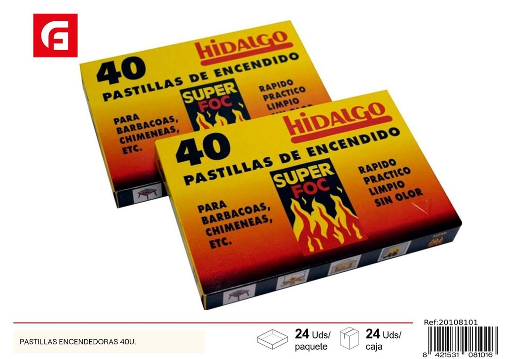 Pastillas encendedoras 40U. - Barbacoa y carbón