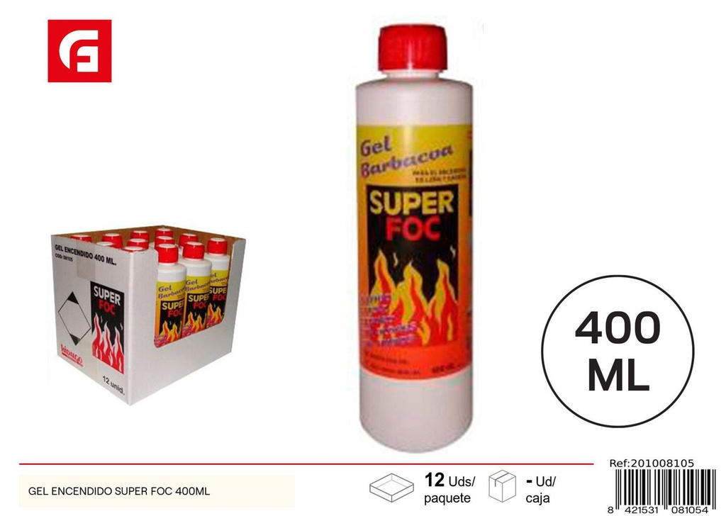 Gel de encendido Super Foc 400ml para barbacoas y chimeneas