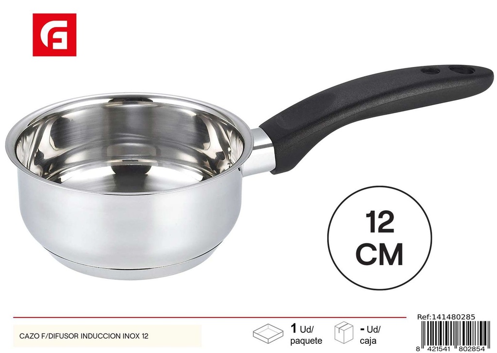 Cazo de inducción inox 12cm con difusor para cocina