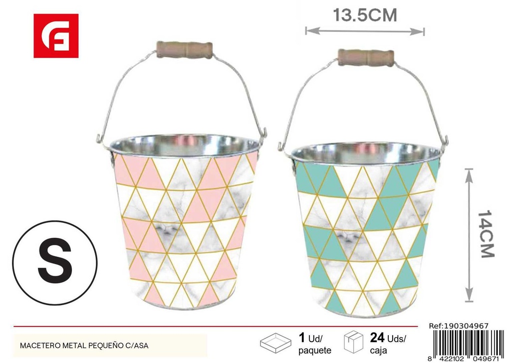 Macetero de metal pequeño con asa - Decoración de jardín