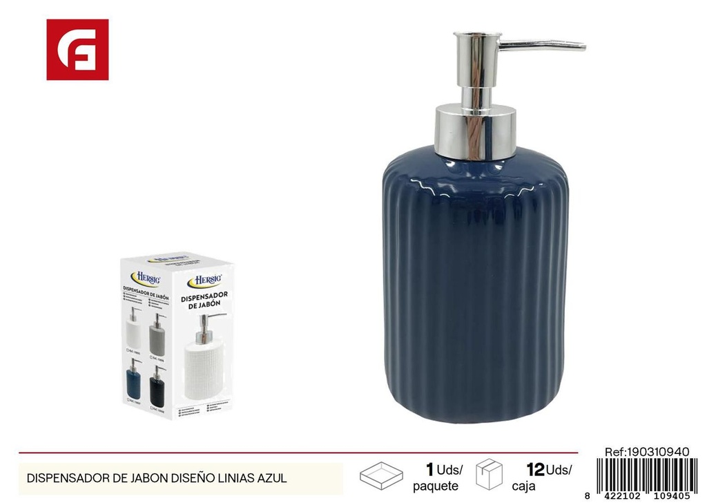 Dispensador de jabón diseño líneas azul para baño