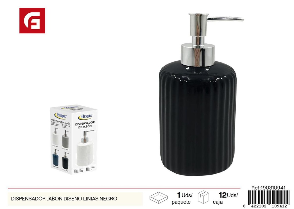 Dispensador jabón diseño líneas negro para baño