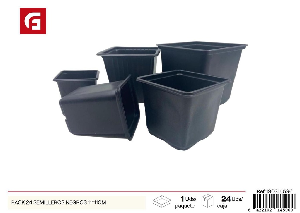 Pack 24 semilleros negros 11x11cm para cultivo y jardinería