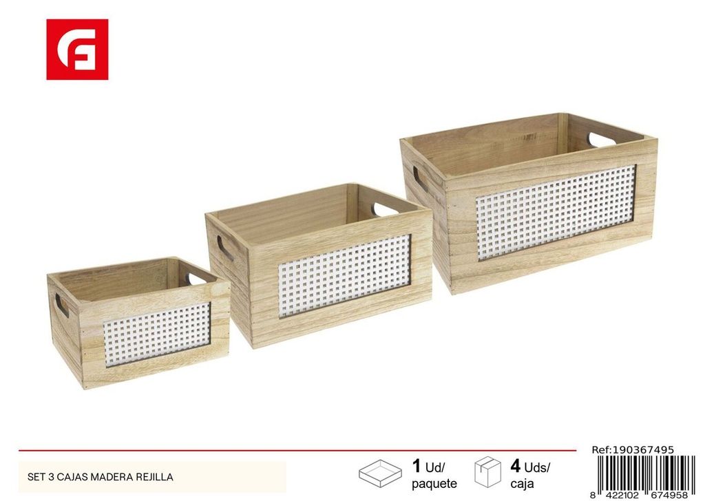  set de 3 cajas de madera rejilla - Almacenaje decorativo