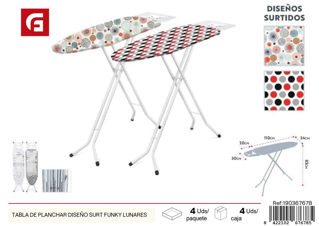 Tabla de planchar diseño surtido funky lunares para planchado y hogar