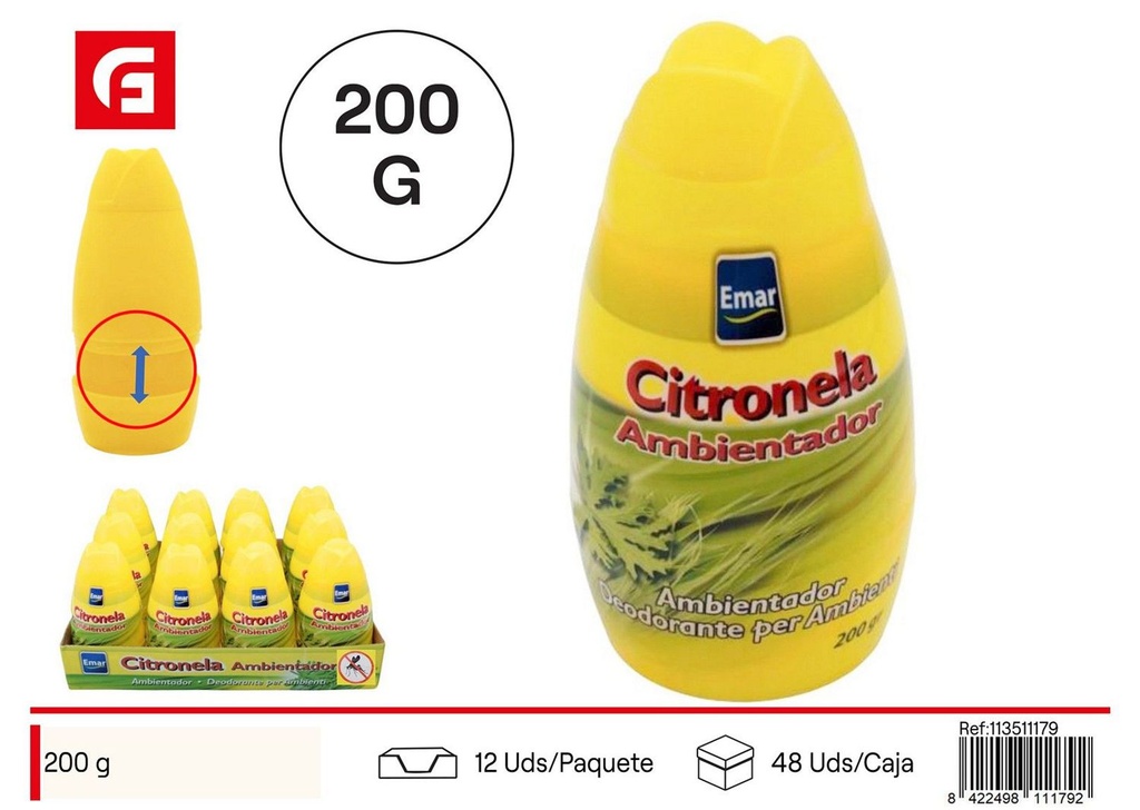 Ambientador en gel citronela 200gr para hogar