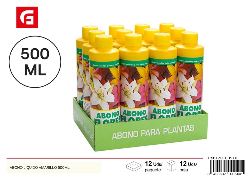 Abono líquido amarillo 500ml para jardinería