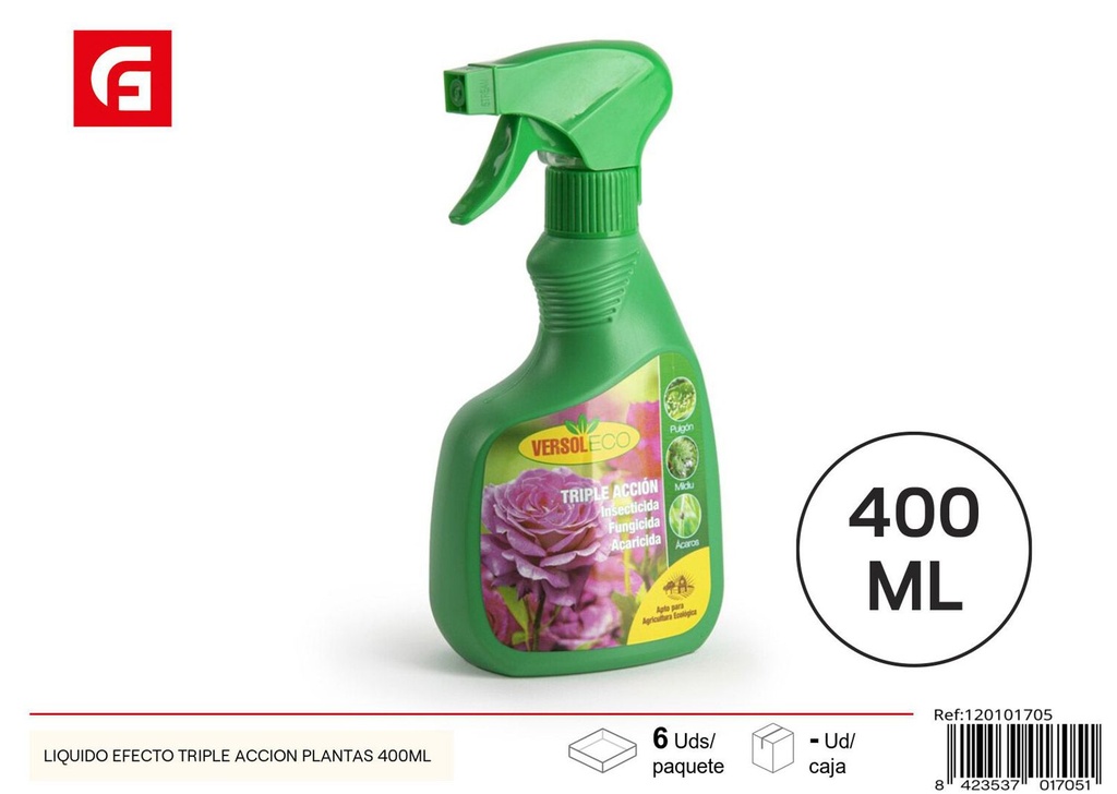 Líquido efecto triple acción plantas 400ml para jardinería