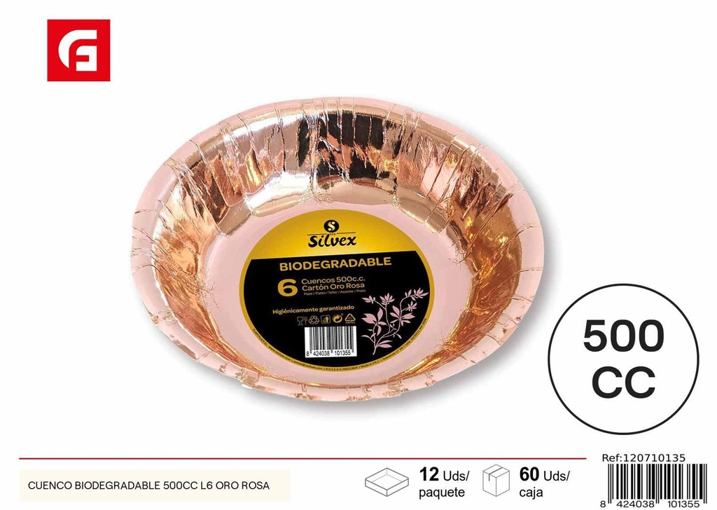 Cuenco biodegradable 500 cc L6 oro rosa - Artículos de fiesta navideña