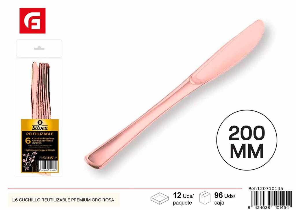 Cuchillo reutilizable premium oro rosa para cenas y eventos