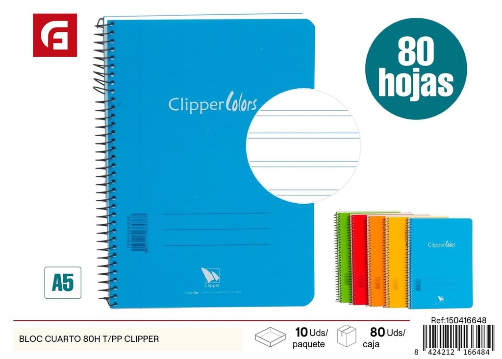 BLOC CUARTO 80H T/PP CLIPPER - útiles escolares 