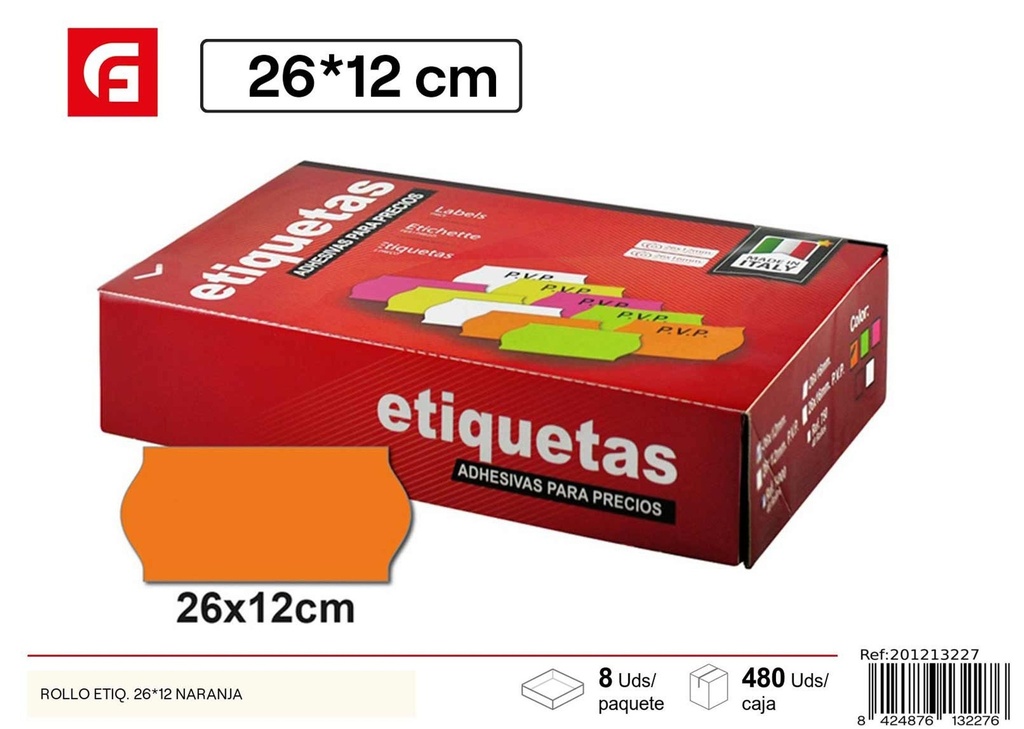 Rollo de etiquetas de precio naranja 26x12 cm 1000 uni. - Material de oficina y etiquetas