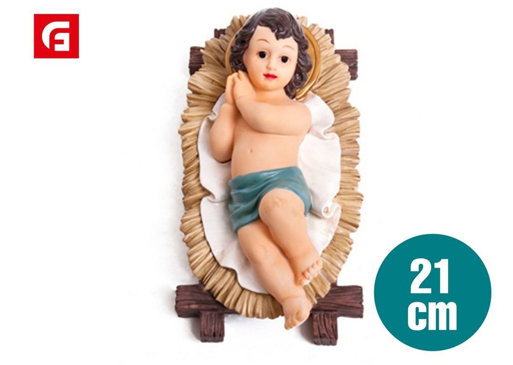 Figuras de Belén niño Jesús en cuna de resina 21 cm - Decoración navideña