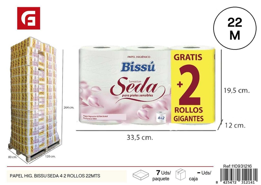 Papel higiénico Bissu Seda 4+2 rollos