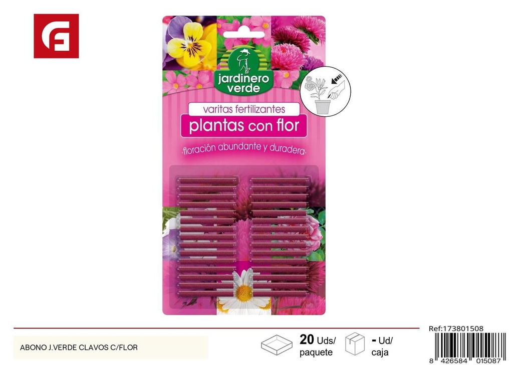 Abono clavos J. Verde con flor para jardinería y plantas