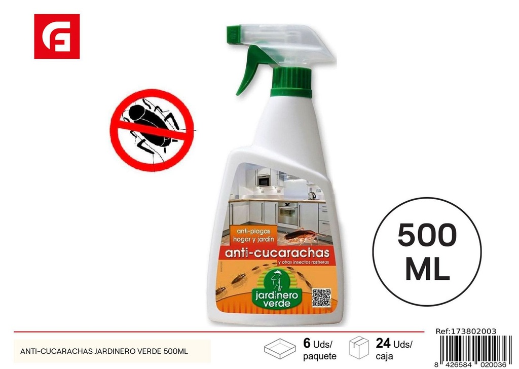 Anti-cucarachas jardinero verde 500ml insecticida efectivo