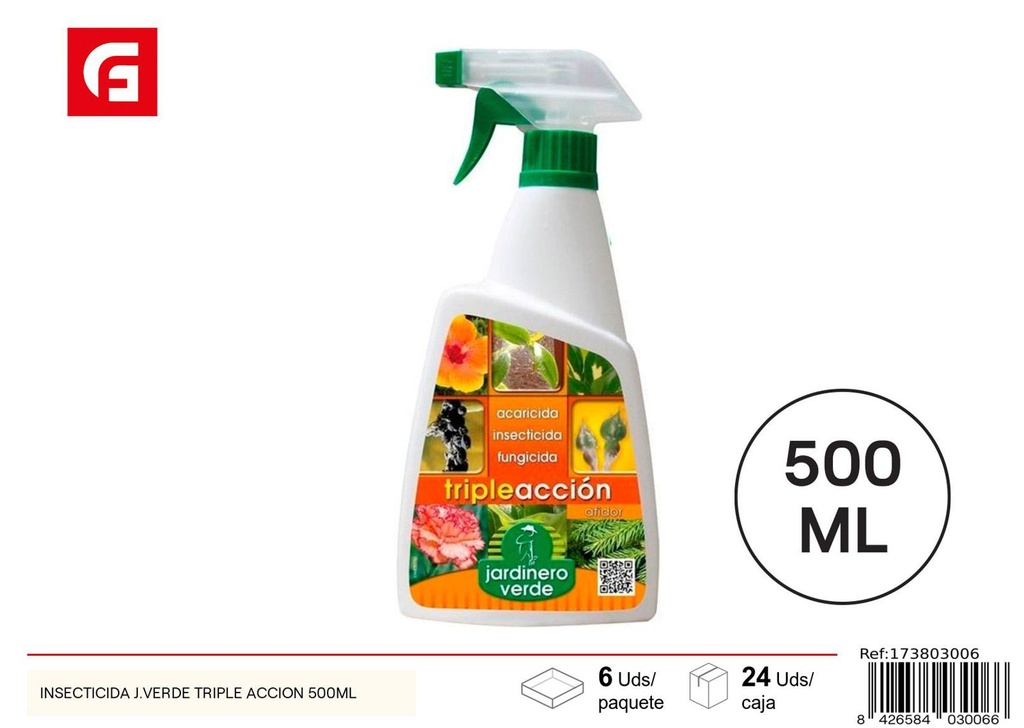 Insecticida J.Verde triple acción 500ml para jardín y plantas