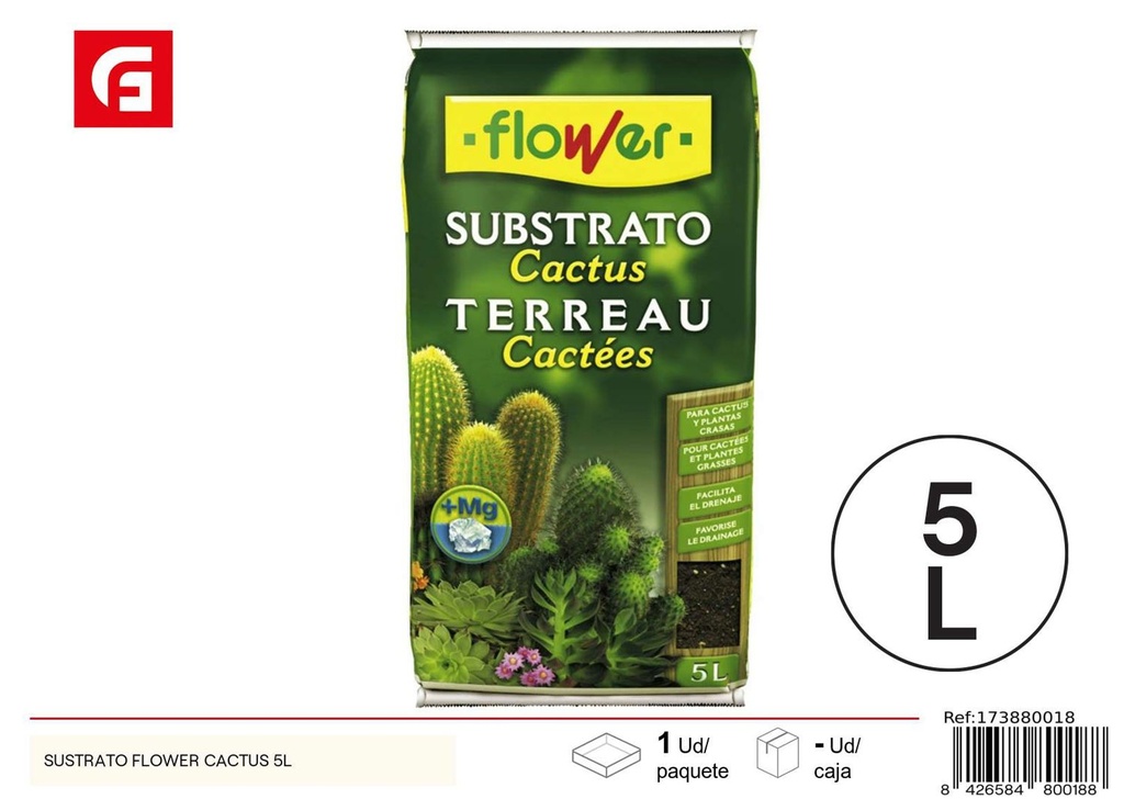 Sustrato Flower Cactus 5L - Tierra para plantas