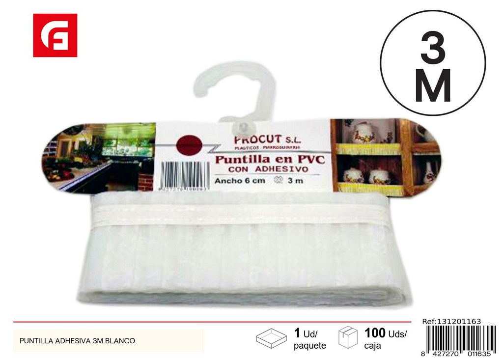 Puntilla adhesiva 3m blanca - Material textil hogar