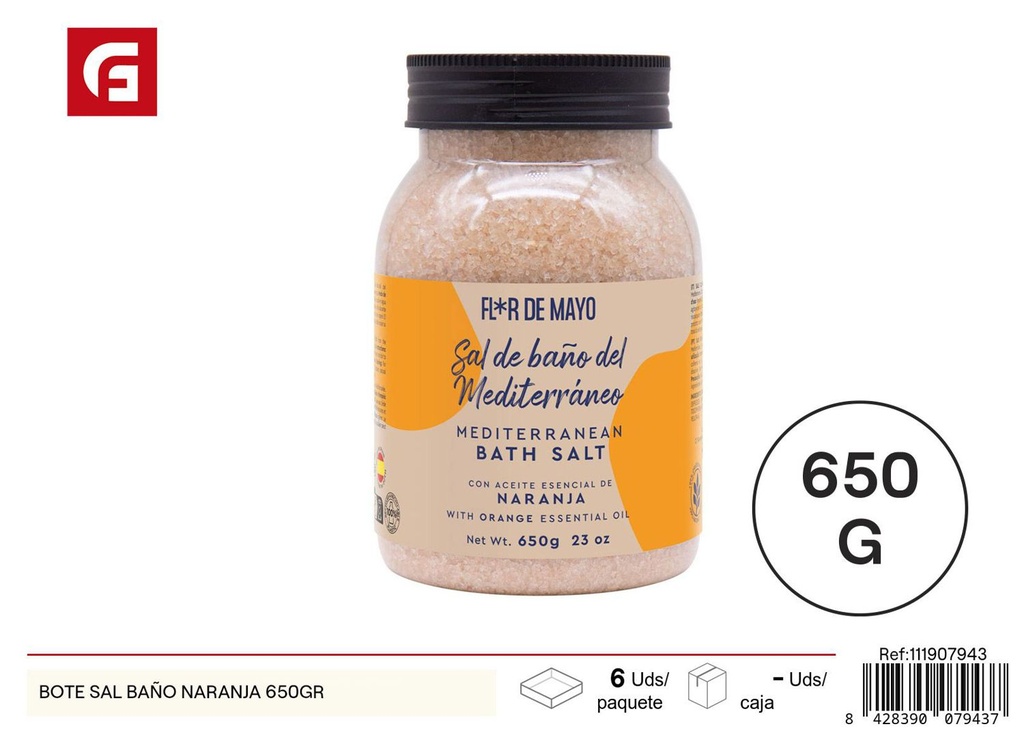 Bote de sal de baño de naranja 650gr para cuidado personal