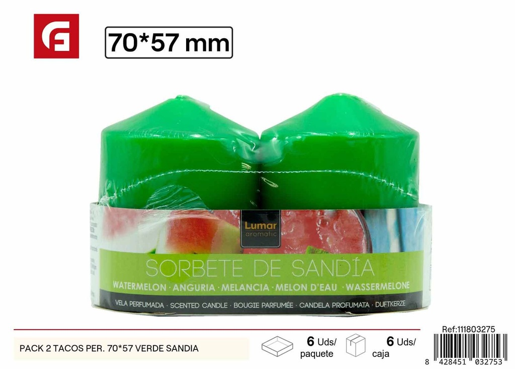 Pack 2 tacos de vela perfumada 70*57 verde sandía - Ambientadores y velas