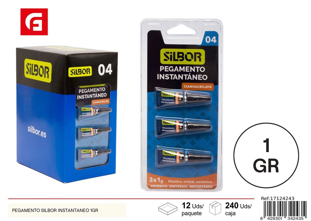 Pegamento SILBOR instantáneo 1gr para manualidades