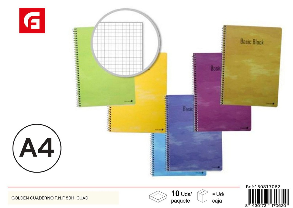 Cubierta de cuaderno GOLDEN 80H - Material escolar