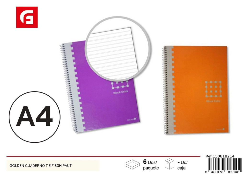 Cuaderno Golden T.E.F 80h - Artículos de escuela 