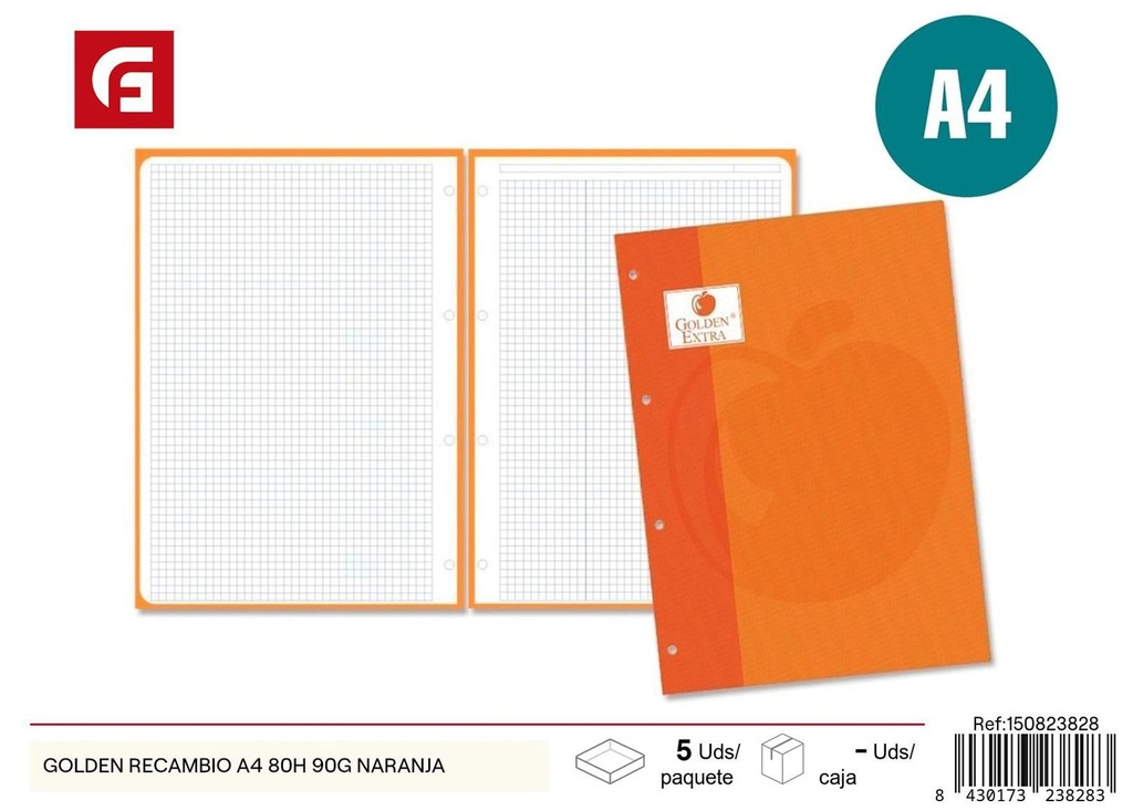 Recambio A4 80H 90g naranja - Material escolar