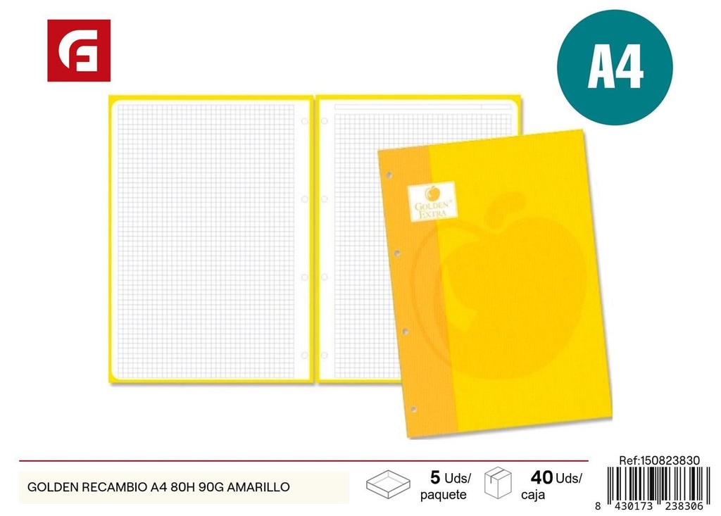 Recambio A4 80H 90g amarillo - Material escolar