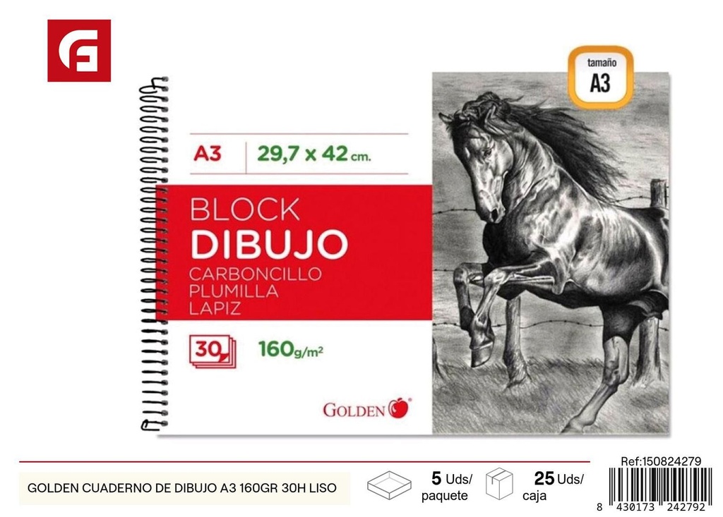 Cuaderno de dibujo A3 160gr 30h liso - Material escolar