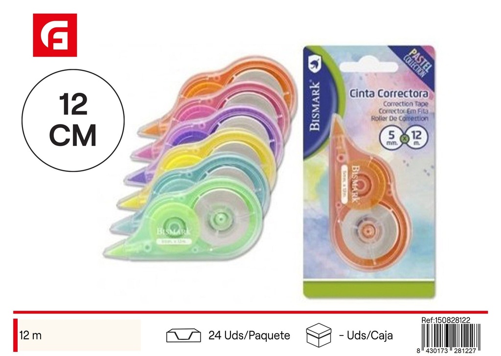Cinta correctora 12 m pastel - Material escolar