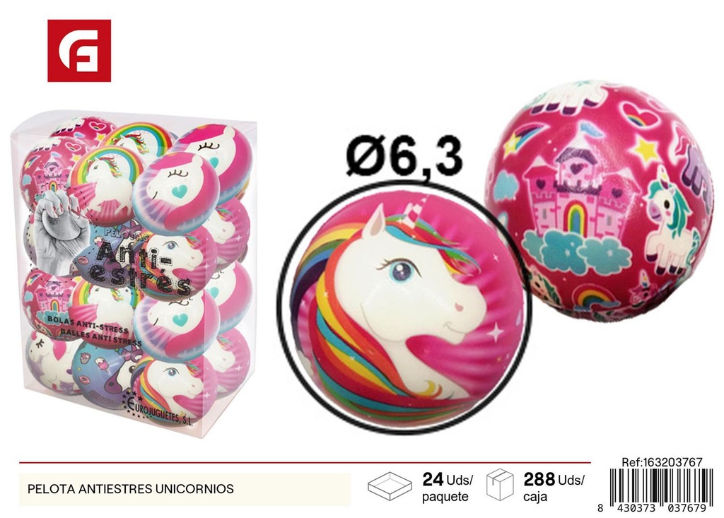 Pelota antiestrés unicornios - Juguete divertido con diseño de unicornio
