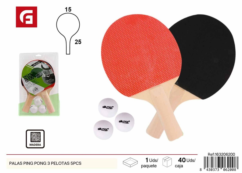 Palas de ping pong con 3 pelotas 5pcs, juego deportivo