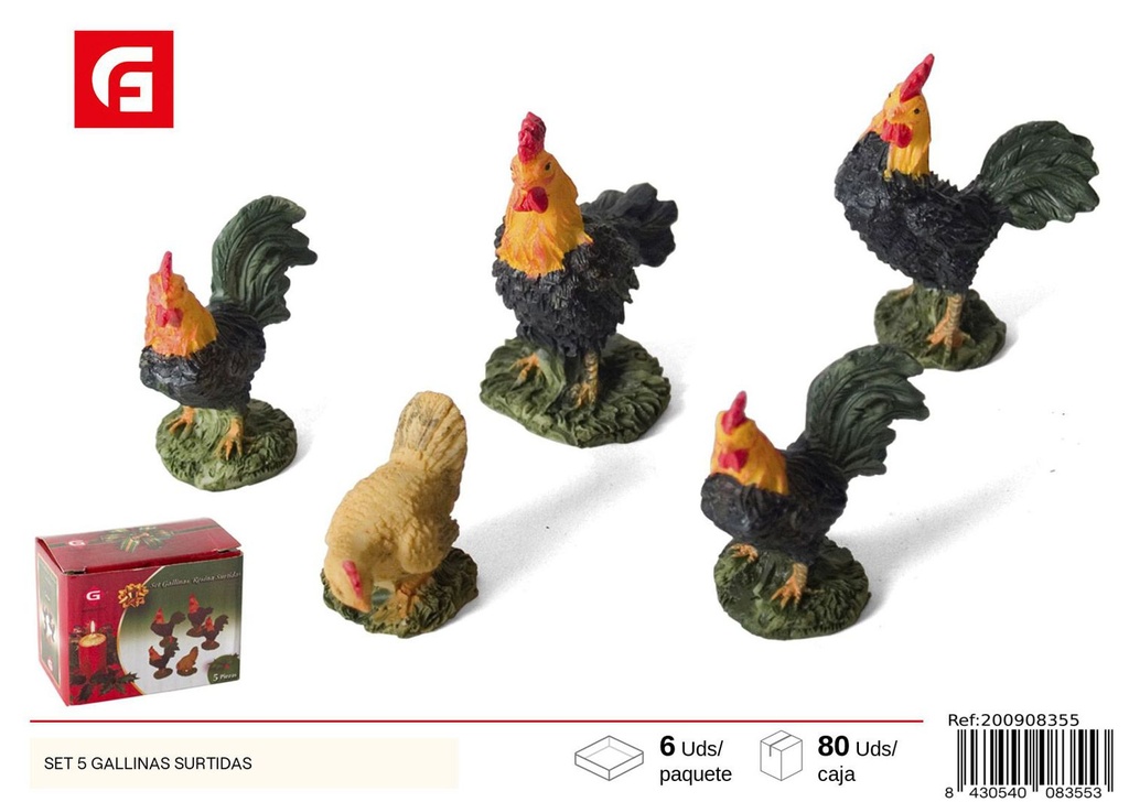 Set de 5 figuras de gallinas surtidas - Decoraciones navideñas