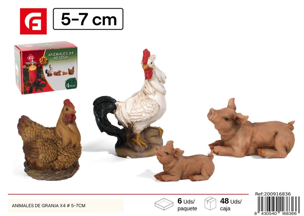 Figuras de Navidad animales de granja x4 5-7 cm - Decoraciones navideñas