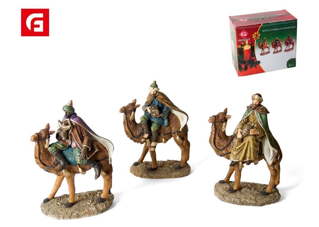 Set de 3 Reyes Magos camello 13x19.5x8 cm - Figuras decorativas