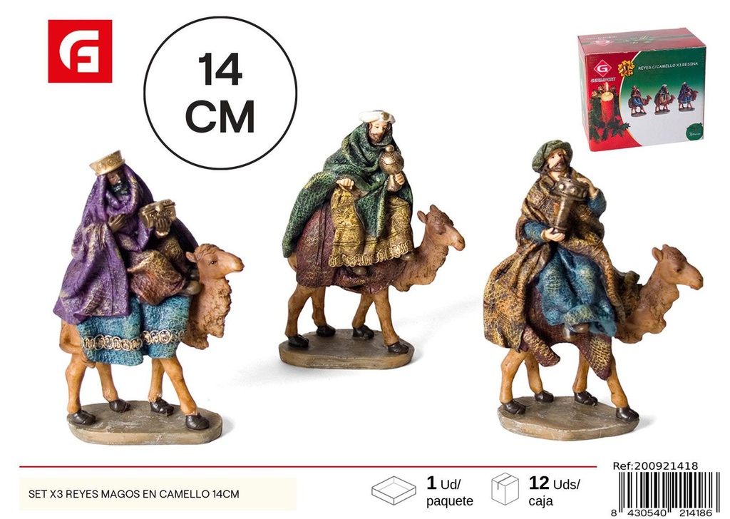 Set x3 Reyes Magos en camello 14 cm - Figuras navideñas