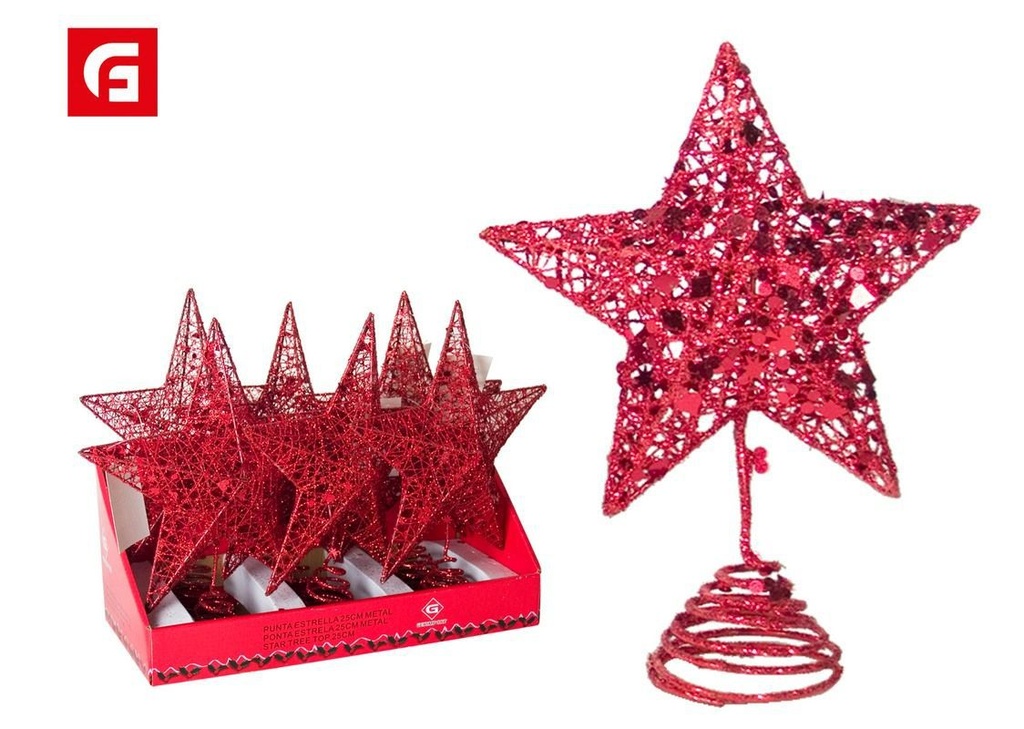 Punta estrella roja metálica 25cm para árbol de Navidad