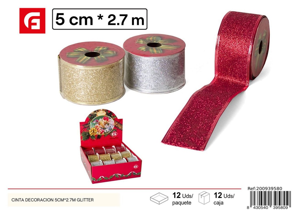 Cinta decoración 5CM*2.7M glitter - Artículos navideños