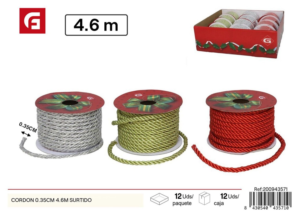 Cuerda surtida 0.35CM 4.6M - Decoraciones navideñas