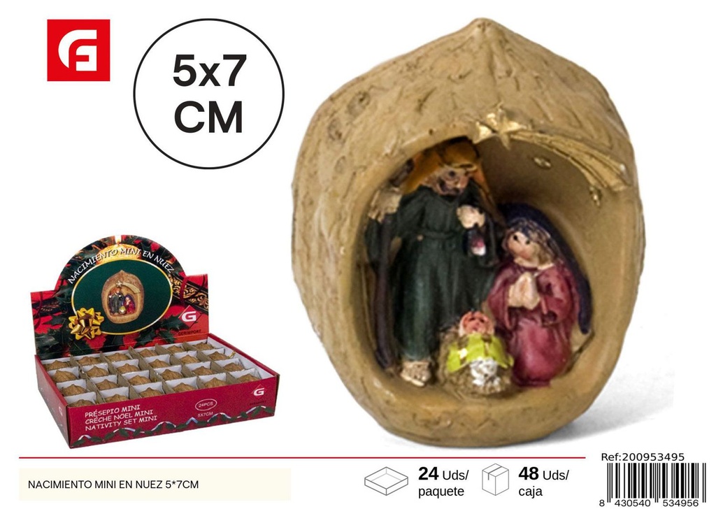 Nacimiento mini en nuez 5*7 cm - Artículos navideños