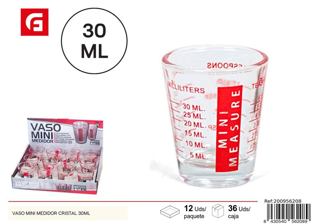 Vaso mini medidor cristal 30ml - Cristalería