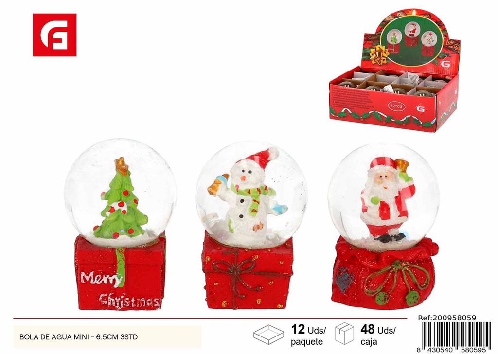 Bola de agua mini - 6.5cm - Decoraciones navideñas